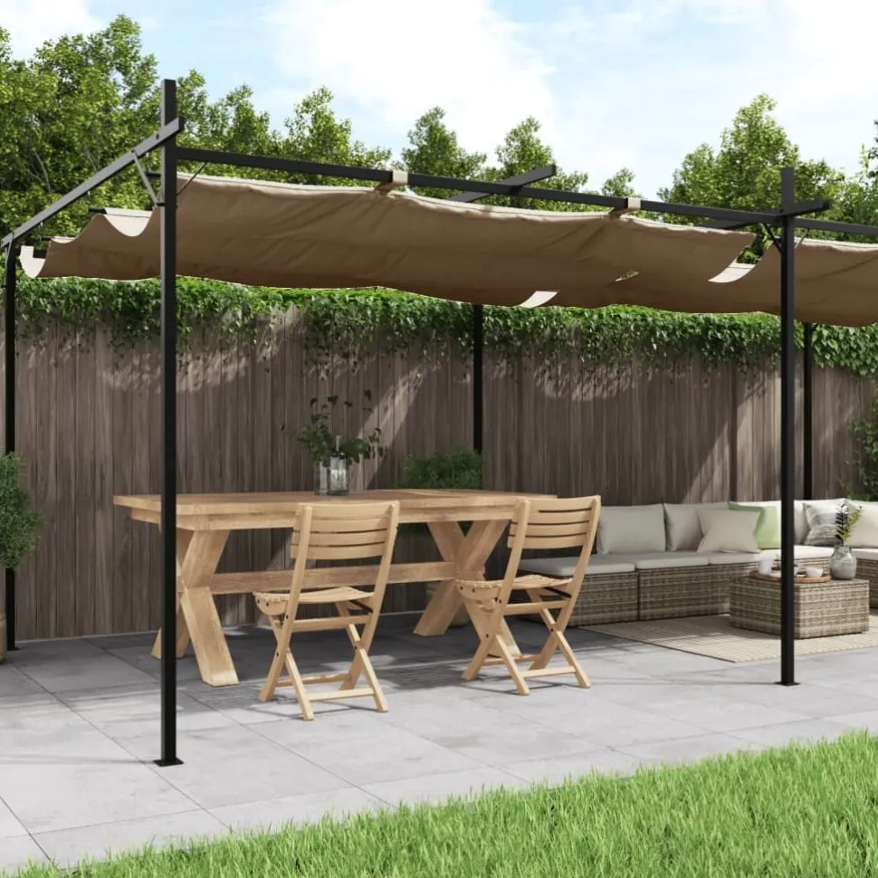 Pergola sisäänvedettävä katto taupe 589x292x230 cm