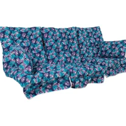 Pihakeinun pehmusteet Home4You ROMA 108x56x10 cm, 3 kpl, lehtikuosi, sininen