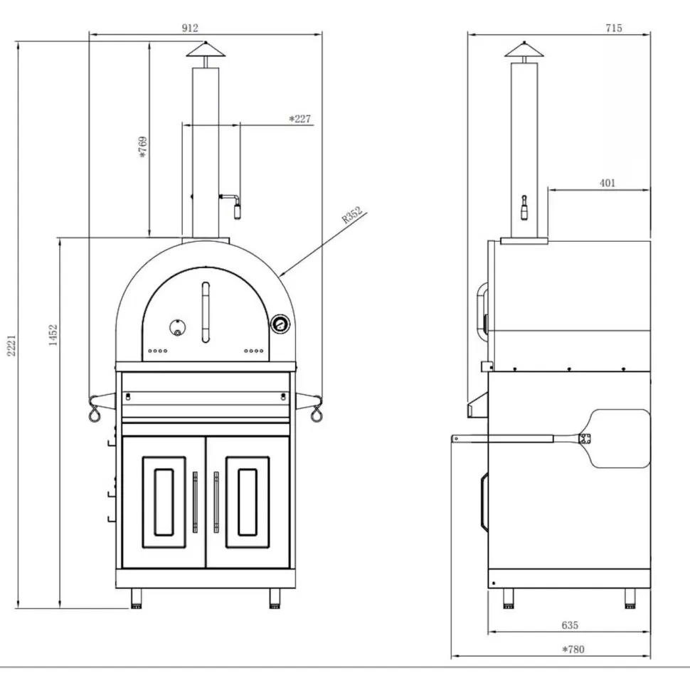 Pizzauuni Myoutdoorkitchen Inox Range, puulämmitteinen, rst