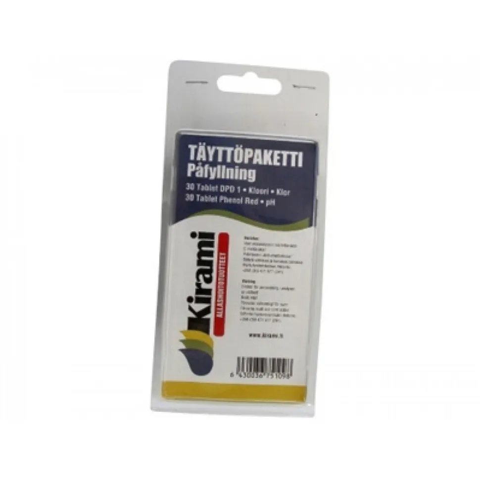 Pooltester Kirami lisätabletit pH:n ja kloorin mittaamiseen 30 kpl