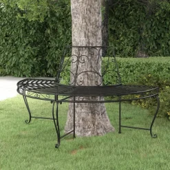 Puolipyöreä puunympäryspenkki Ø 160 cm musta teräs