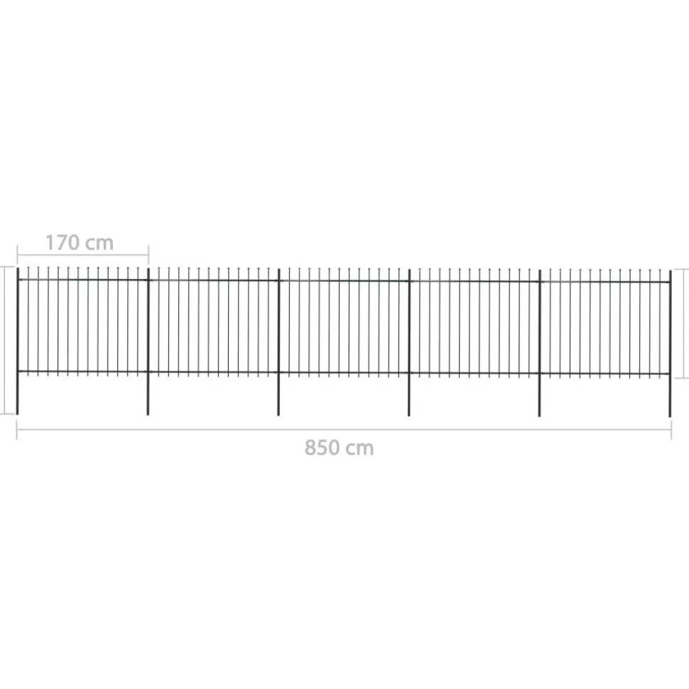 Puutarha-aita keihäskärjillä 8.5x1.5m teräs musta