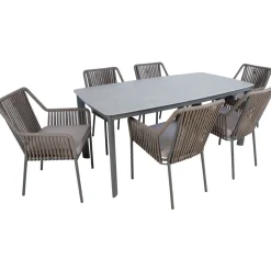 Puutarhakalustesetti Home4You BEIDA pöytä ja 6 tuolia, harmaa
