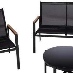 Puutarhakalustesetti Home4You CANAAN pöytä, penkki ja 2 tuolia, musta