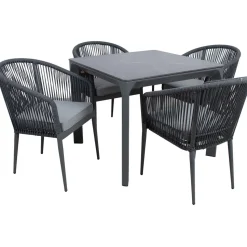 Puutarhakalustesetti Home4You CARVES köysipunostuoleilla, 4 tuolia, harmaa