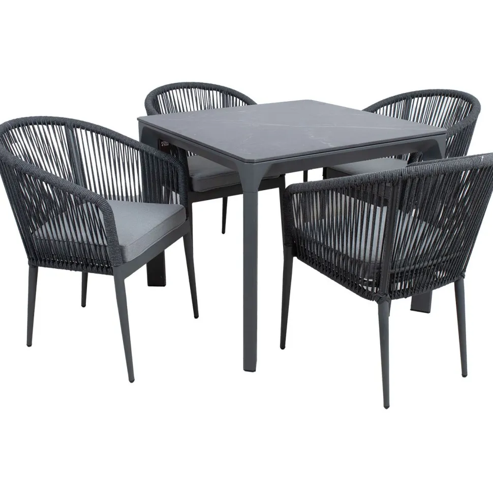 Puutarhakalustesetti Home4You CARVES köysipunostuoleilla, 4 tuolia, harmaa