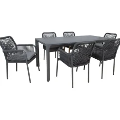 Puutarhakalustesetti Home4You CARVES olefiiniköysipunostuoleilla, 6 tuolia, harmaa