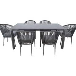 Puutarhakalustesetti Home4You CARVES pöytä ja 6 tuolia, harmaa