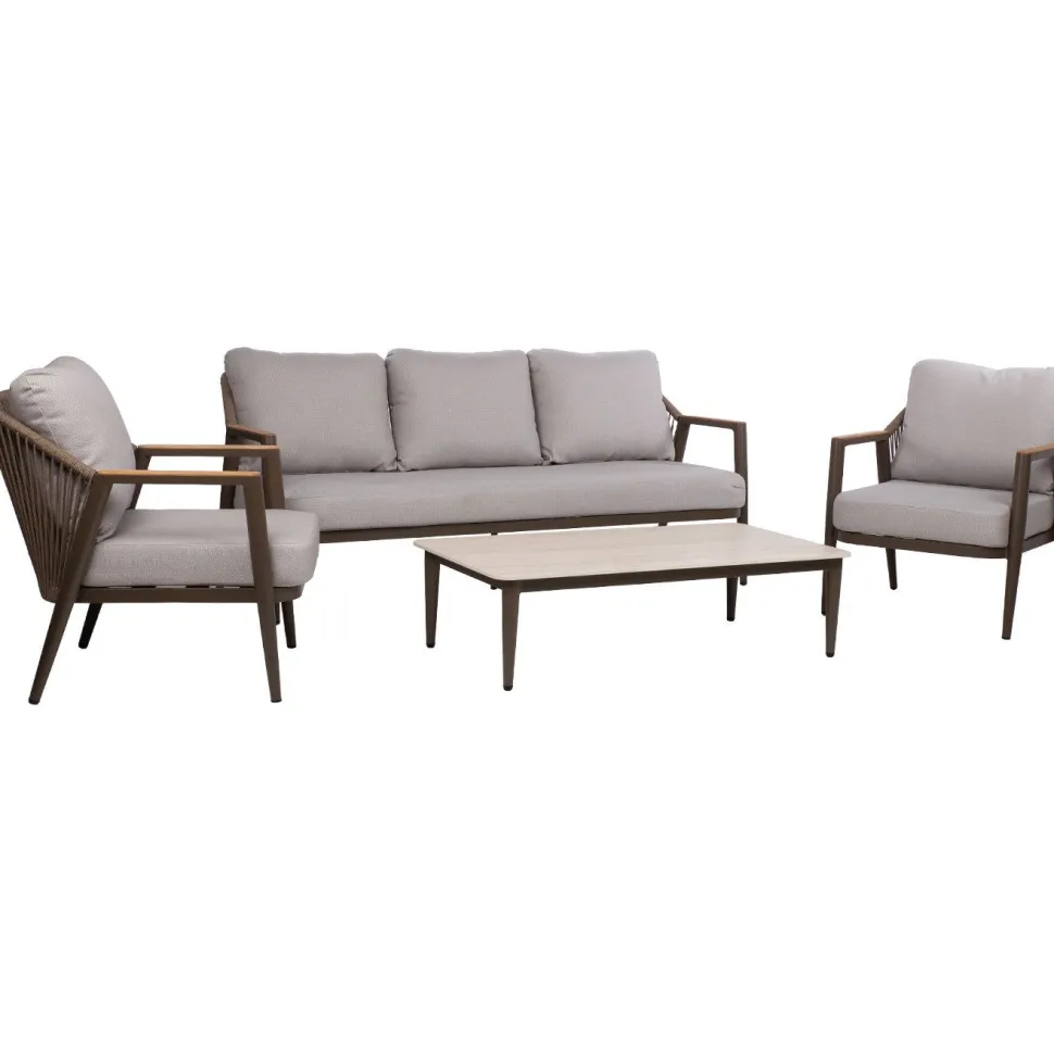 Puutarhakalustesetti Home4You DELIA pöytä, sohva ja 2 tuolia, beige