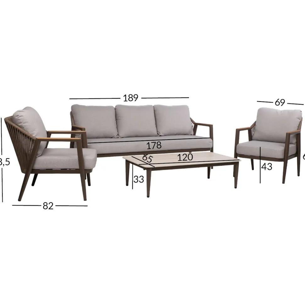 Puutarhakalustesetti Home4You DELIA pöytä, sohva ja 2 tuolia, beige