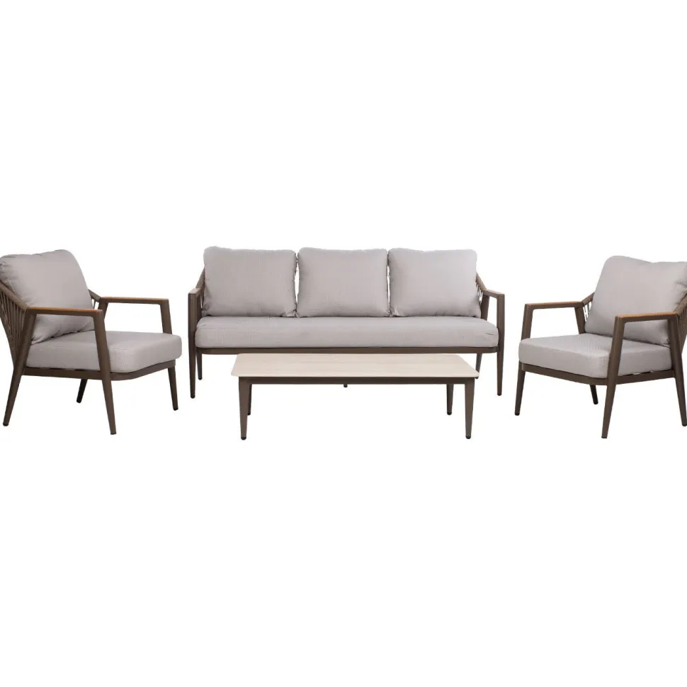 Puutarhakalustesetti Home4You DELIA pöytä, sohva ja 2 tuolia, beige