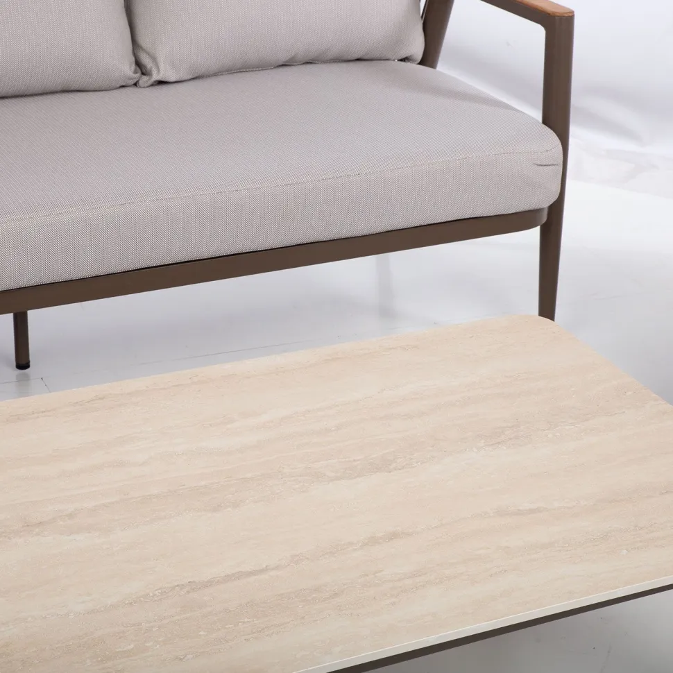 Puutarhakalustesetti Home4You DELIA pöytä, sohva ja 2 tuolia, beige