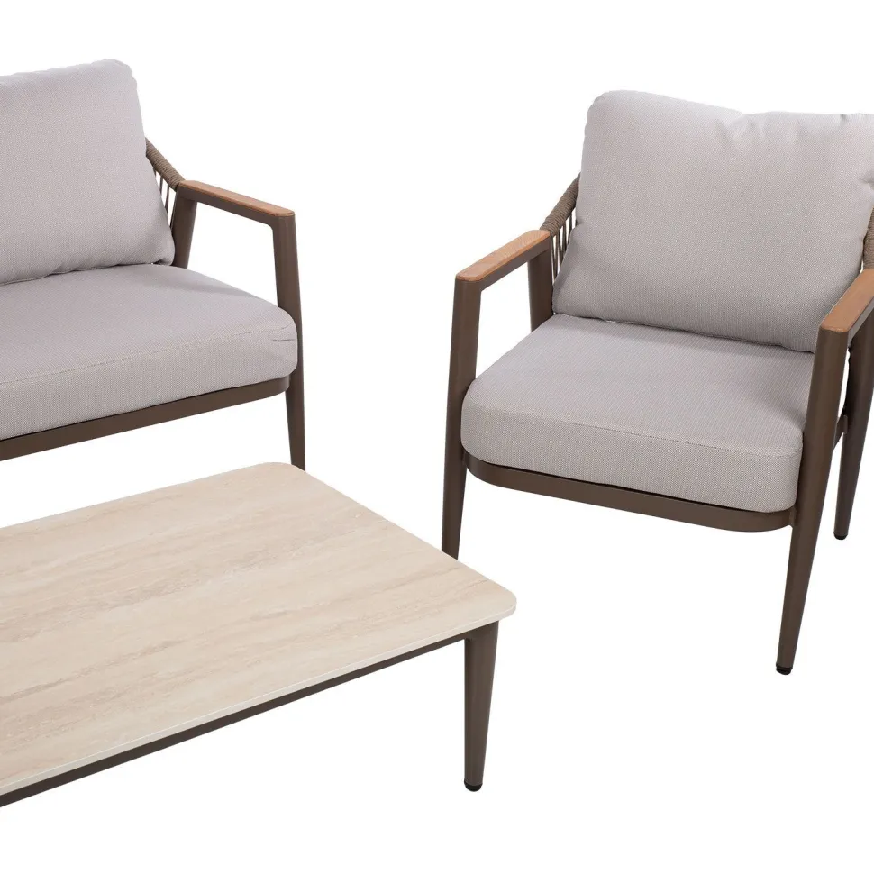 Puutarhakalustesetti Home4You DELIA pöytä, sohva ja 2 tuolia, beige