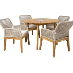 Puutarhakalustesetti Home4You FLORIDA pöytä ja 4 tuolia, beige