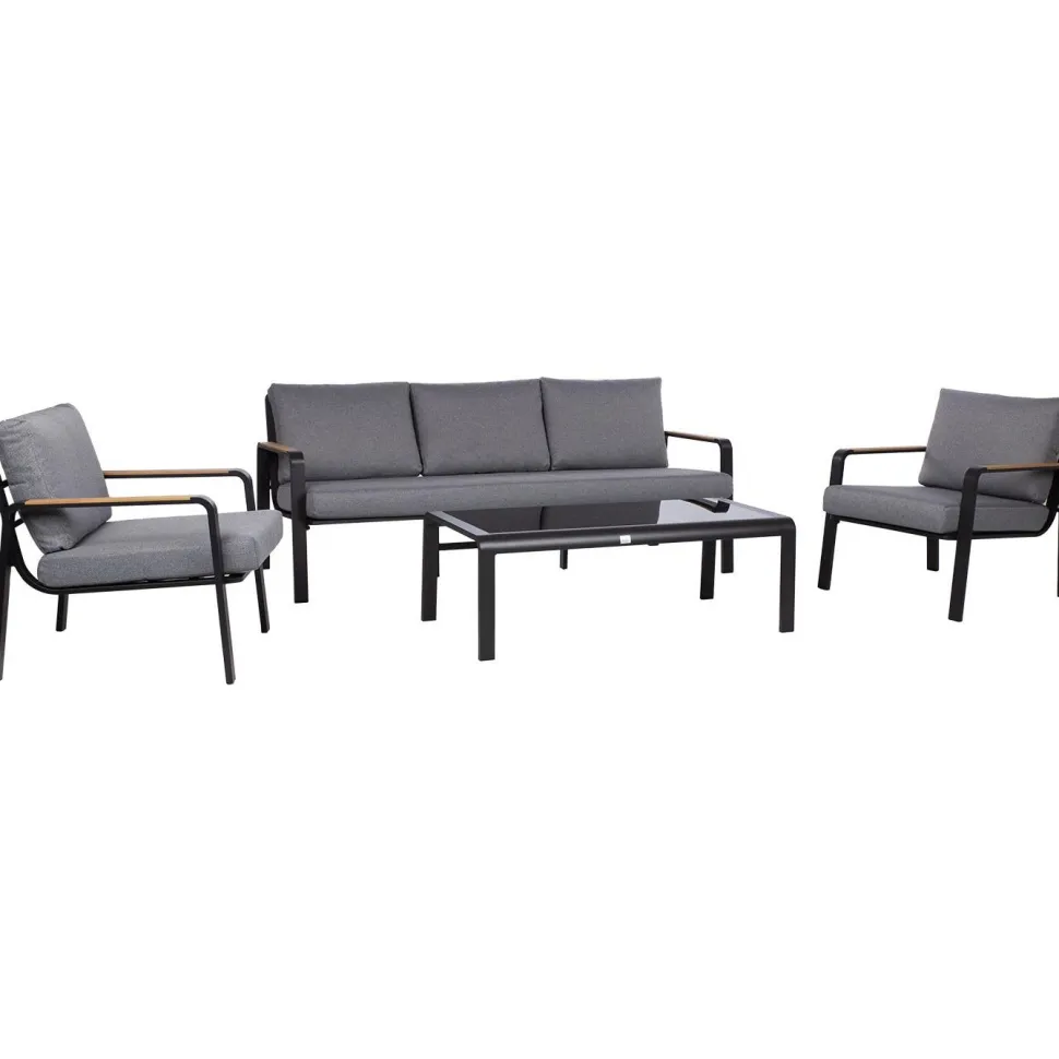 Puutarhakalustesetti Home4You LONA pöytä, sohva ja 2 tuolia, harmaa/musta