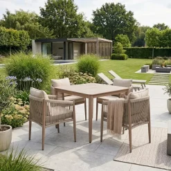 Puutarhakalustesetti Home4You MEDINA pöytä ja 4 tuolia, beige
