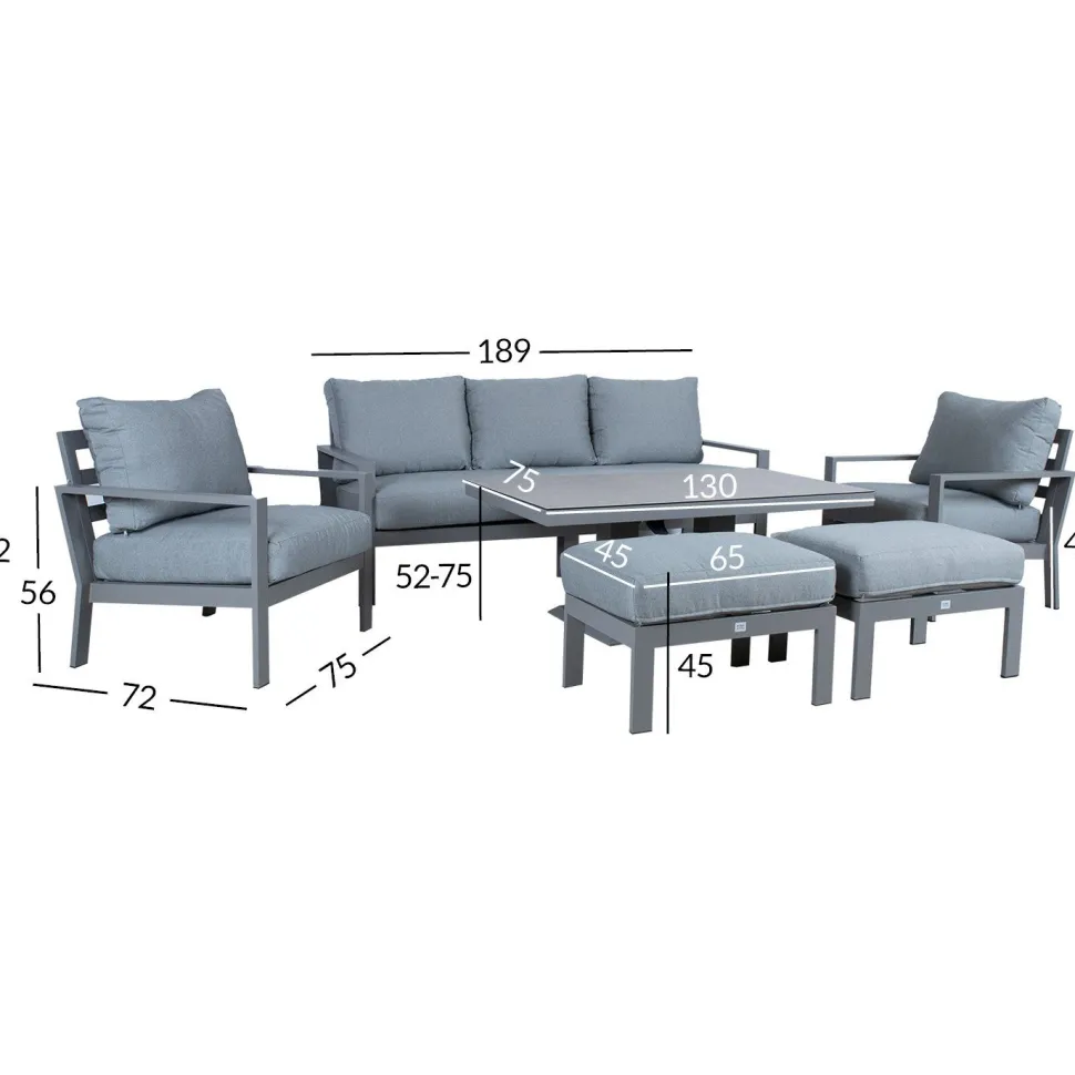 Puutarhakalustesetti Home4You RIO 6-osainen, harmahtava, beige