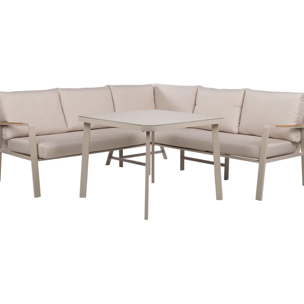 Puutarhakalustesetti Home4You UPLAND pöytä ja kulmasohva, beige