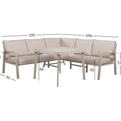 Puutarhakalustesetti Home4You UPLAND pöytä ja kulmasohva, beige