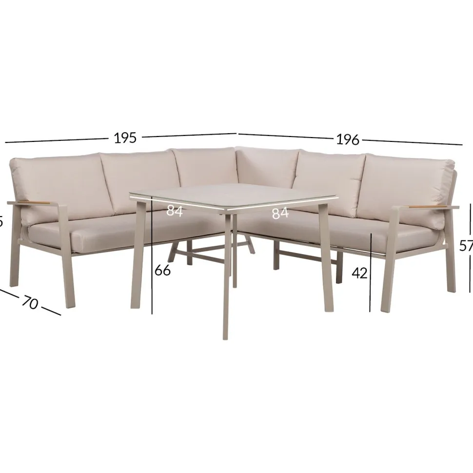 Puutarhakalustesetti Home4You UPLAND pöytä ja kulmasohva, beige