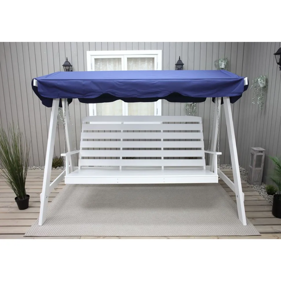 Puutarhakeinu katoksella Baltic Garden Pelle 165cm valkoinen/sininen