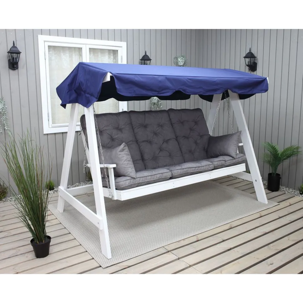Puutarhakeinu katoksella Baltic Garden Pelle 165cm valkoinen/sininen