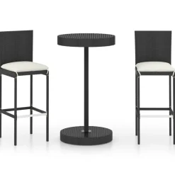 Puutarhan bistrosarja 3-osainen tyynyillä polyrottinki musta (95445)