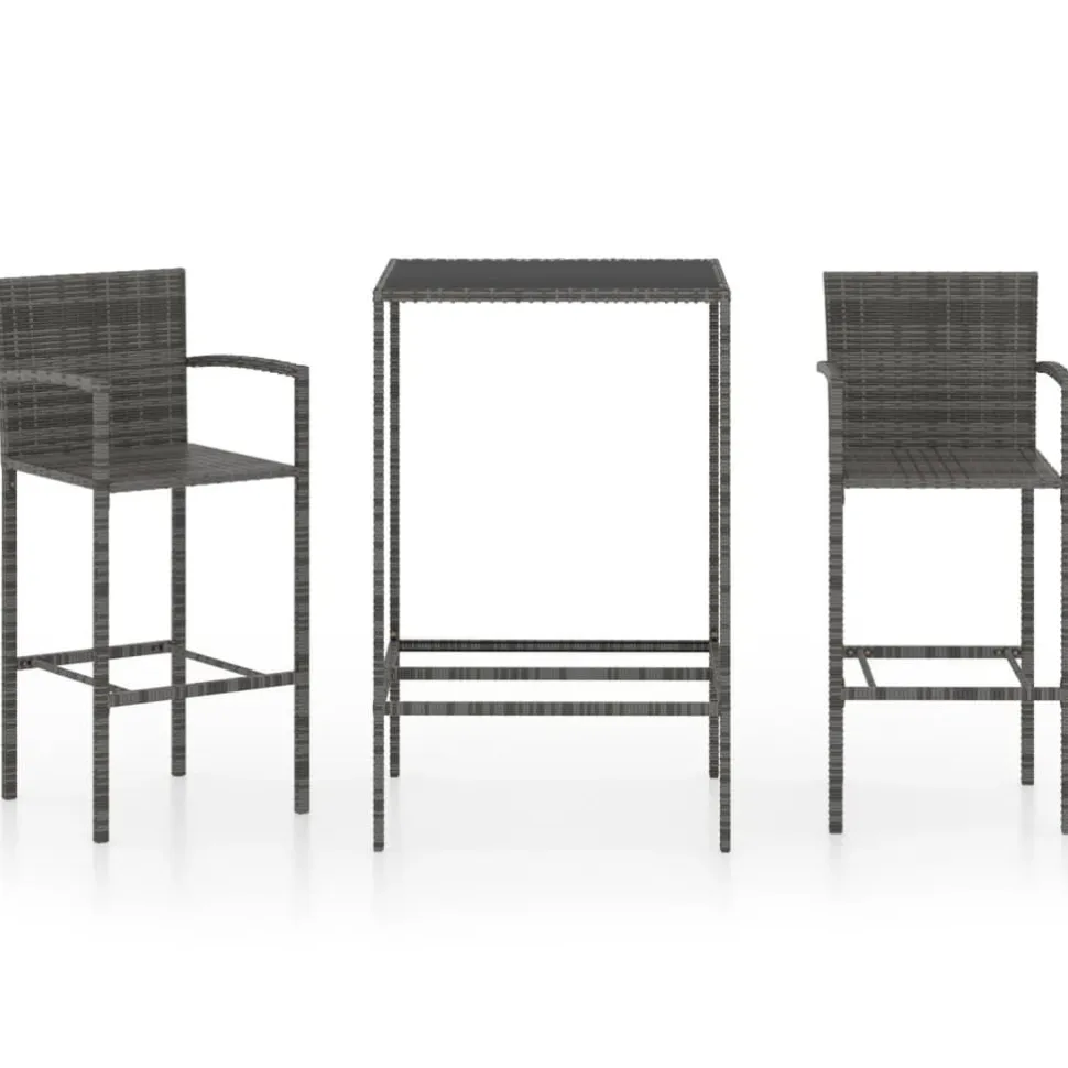 Puutarhan bistrosarja 3-osainen polyrottinki harmaa (64838)