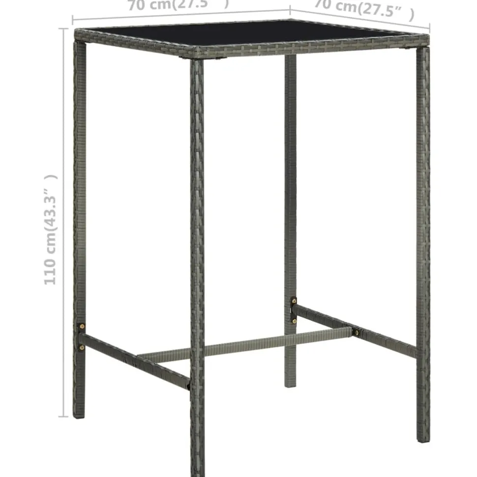 Puutarhan bistrosarja 3-osainen polyrottinki harmaa (64838)