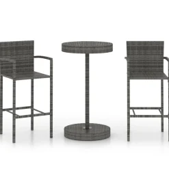 Puutarhan bistrosarja 3-osainen polyrottinki harmaa (64770)
