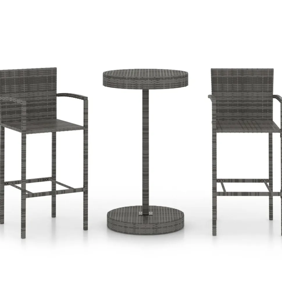 Puutarhan bistrosarja 3-osainen polyrottinki harmaa (64770)