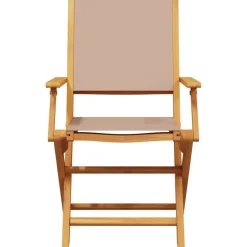 Puutarhan ruokailuryhmä 5-osainen taupe kangas ja täysi puu (81702)