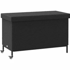 Puutarhan säilytyslaatikko pyörillä musta 110x55x73 cm (03826)