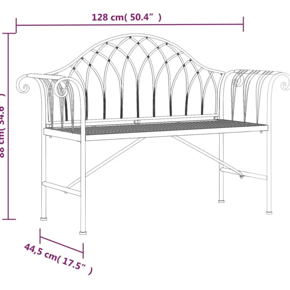 Puutarhapenkki 2-istuttava 128 cm musta teräs (18828)
