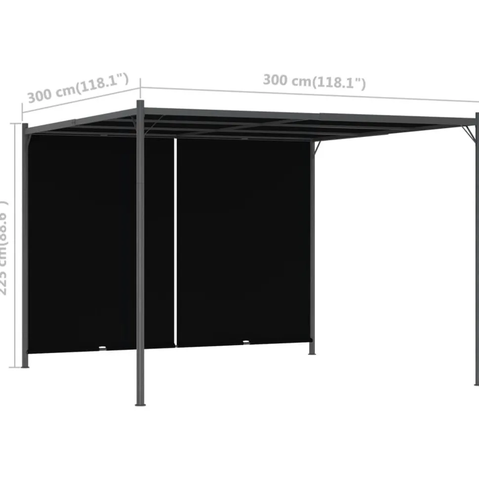 Puutarhapergola rullattavalla katolla 3x3 m antrasiitti (49324)