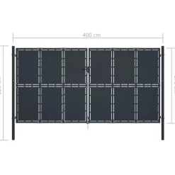 Puutarhaportti teräs 400x175cm umpinainen antrasiitti