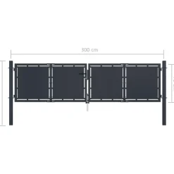 Puutarhaportti teräs 300x75cm umpinainen antrasiitti