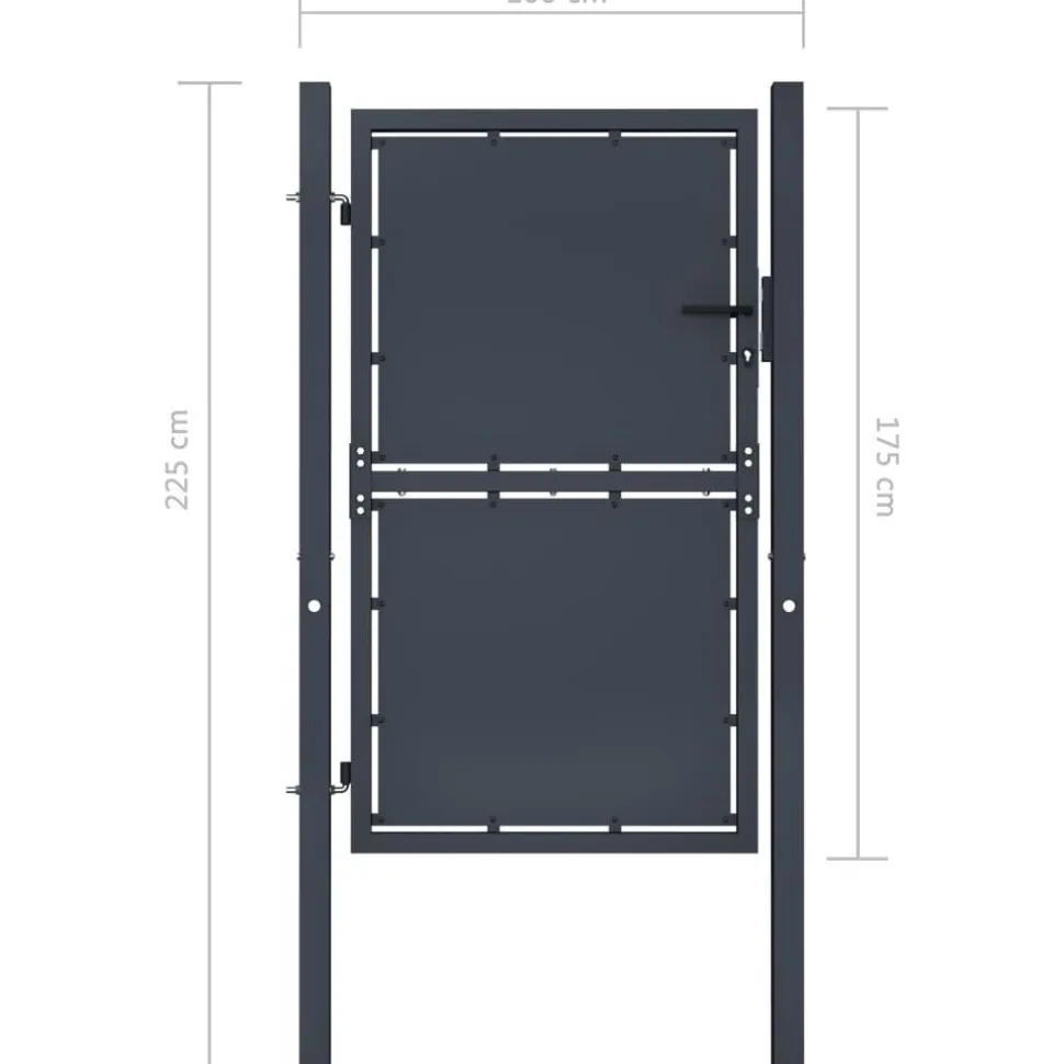 Puutarhaportti teräs 100x175cm umpinainen antrasiitti