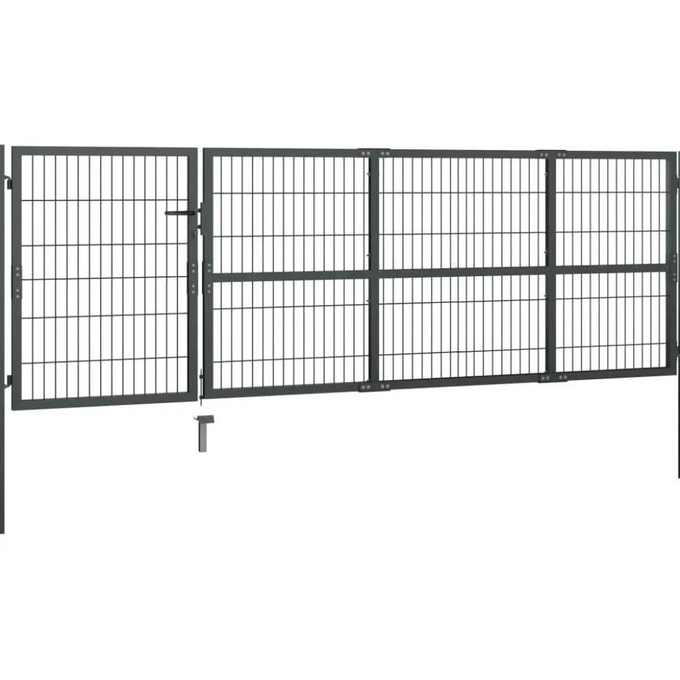 Puutarhaportti tolpilla teräs 350x100cm antrasiitti