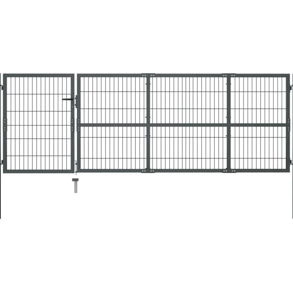 Puutarhaportti tolpilla teräs 350x100cm antrasiitti