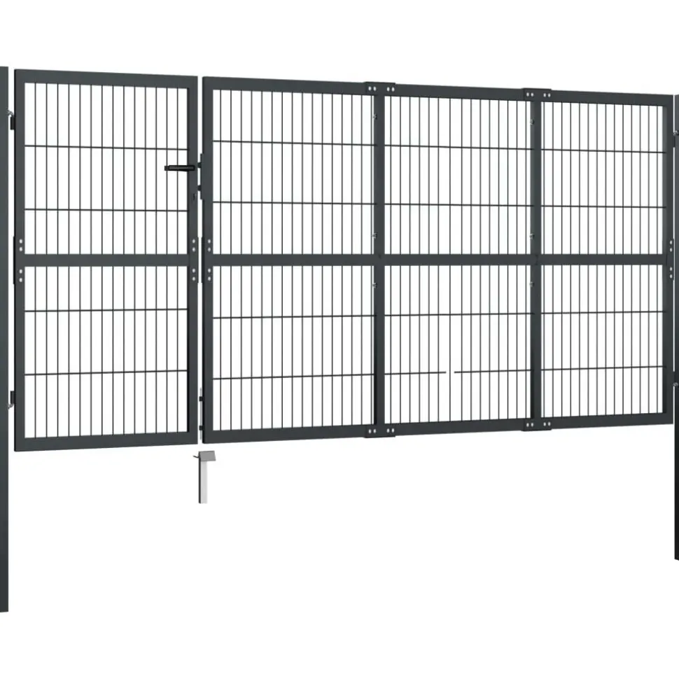 Puutarhaportti tolpilla teräs 350x120cm antrasiitti