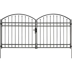 Puutarhaportti tuplaovilla kaareva yläosa teräs 300x125cm musta