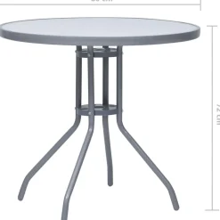 Puutarhapöytä vaaleanharmaa 80 cm teräs ja lasi