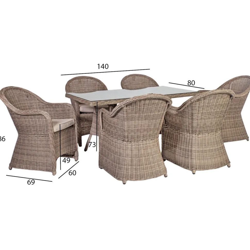 Puutarharyhmä Home4You TOSCANA, 6 tuolia, beige