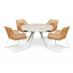 Pyöreä ruokailuryhmä Baltic Garden Palermo pöytä, Ø 130 cm, 4 kpl Seville-nojatuolia