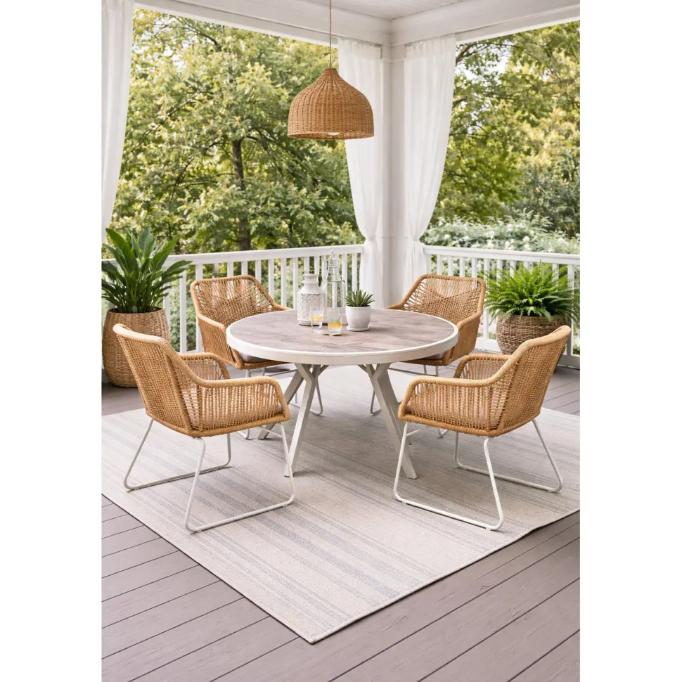 Pyöreä ruokailuryhmä Baltic Garden Palermo pöytä, Ø 130 cm, 4 kpl Seville-nojatuolia