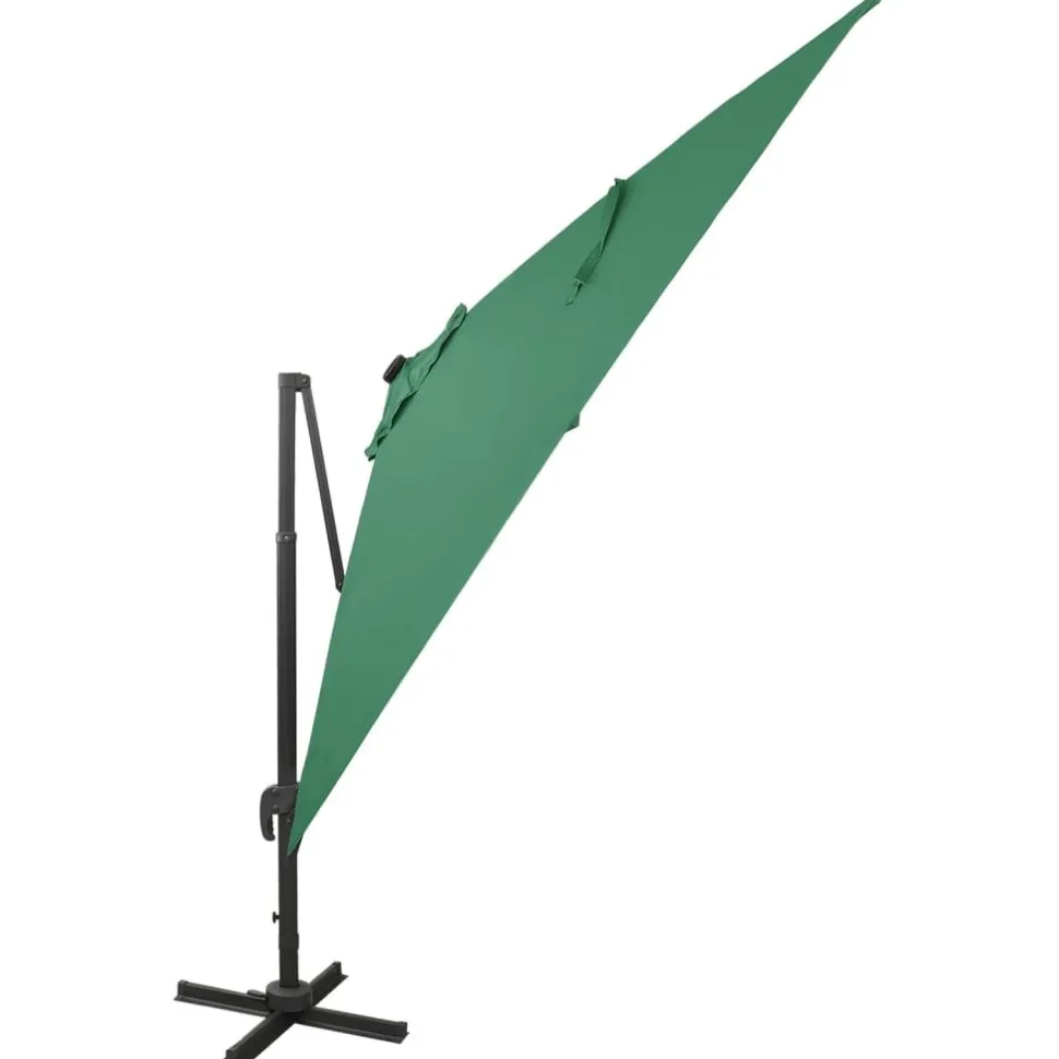 Riippuva aurinkovarjo 2 tangolla ja LED-valoilla 300 cm vihreä
