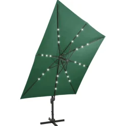 Riippuva aurinkovarjo 2 tangolla ja LED-valoilla 300 cm vihreä