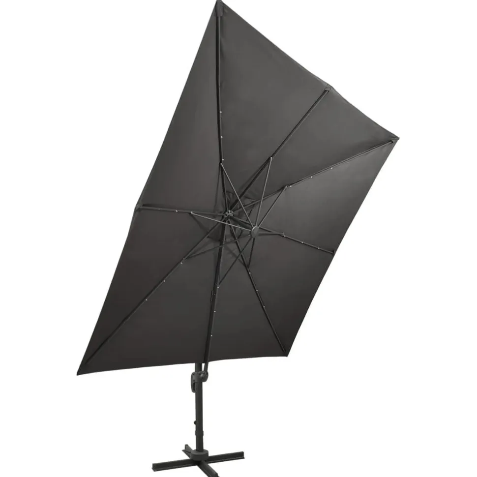 Riippuva aurinkovarjo 2 tangolla ja LED-valoilla 300 cm vihreä
