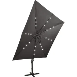Riippuva aurinkovarjo 2 tangolla ja LED-valoilla 300 cm vihreä